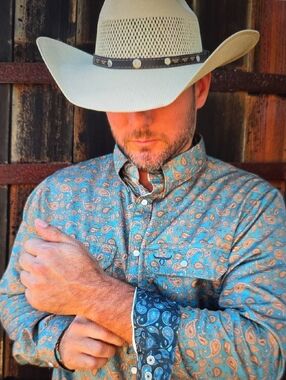 DROVER Buckeye Teal Paisley Button-Down Shirt
